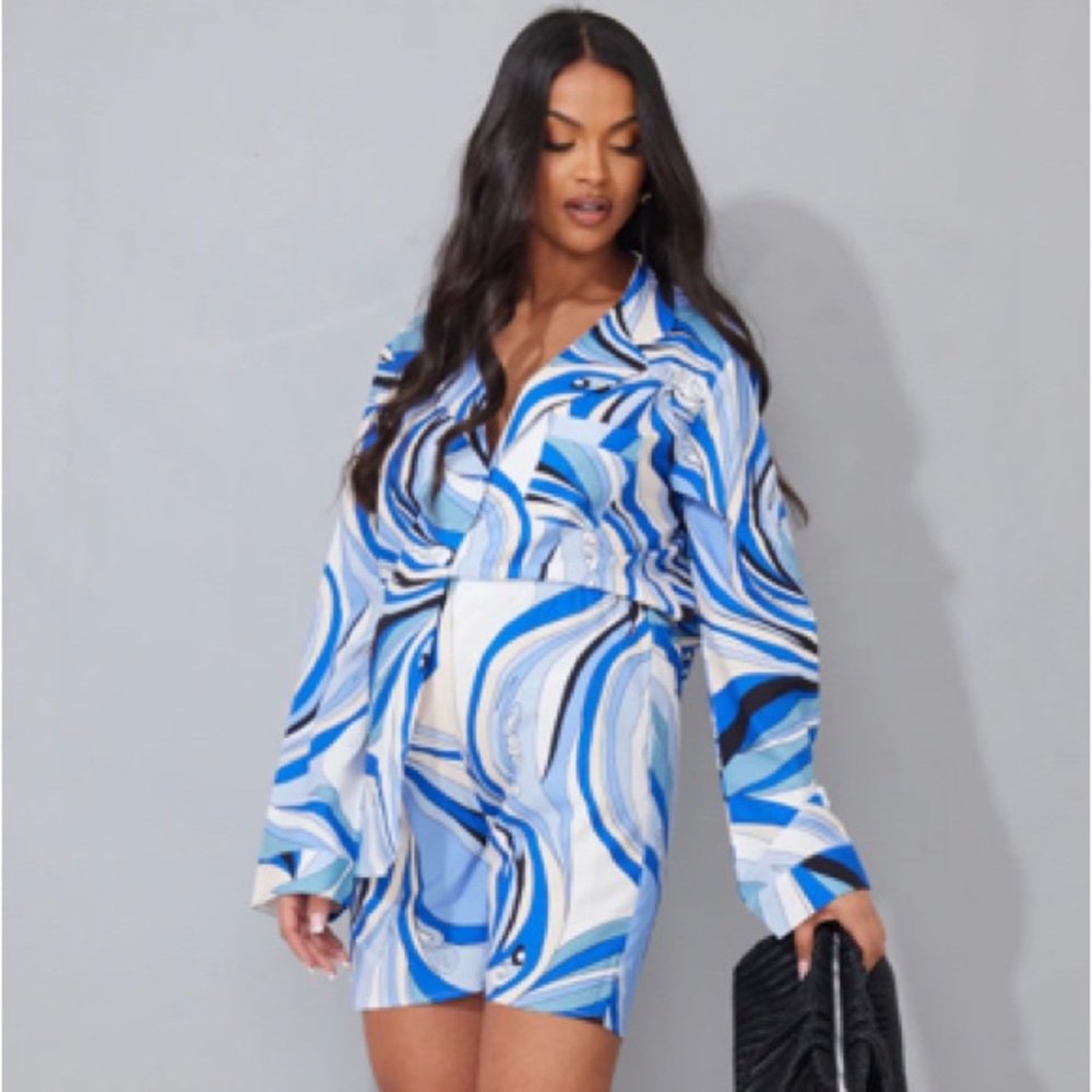 Pretty Little Thing Maternity Blue Marble Print High Waisted Shorts